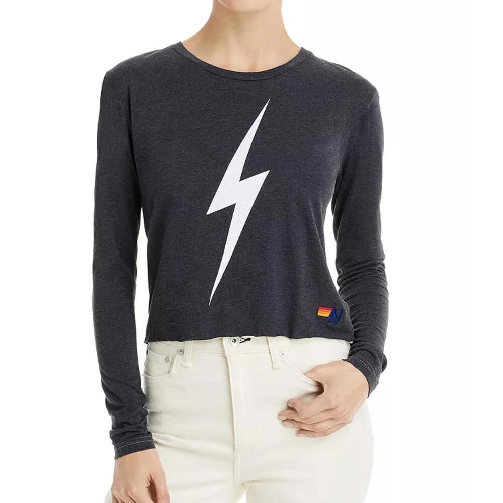 Aviator Nation Bolt Boyfriend Long Sleeve Tee Charcoal Grey M